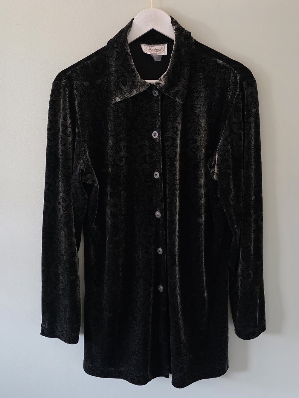Tradition Collection M Vintage 90s Whimsigoth Boho Velvet Velour Button Shirt